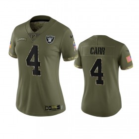 Tröjor Las Vegas Raiders Derek Carr 4 Olive 2022 Salute To Service Limited - Dame